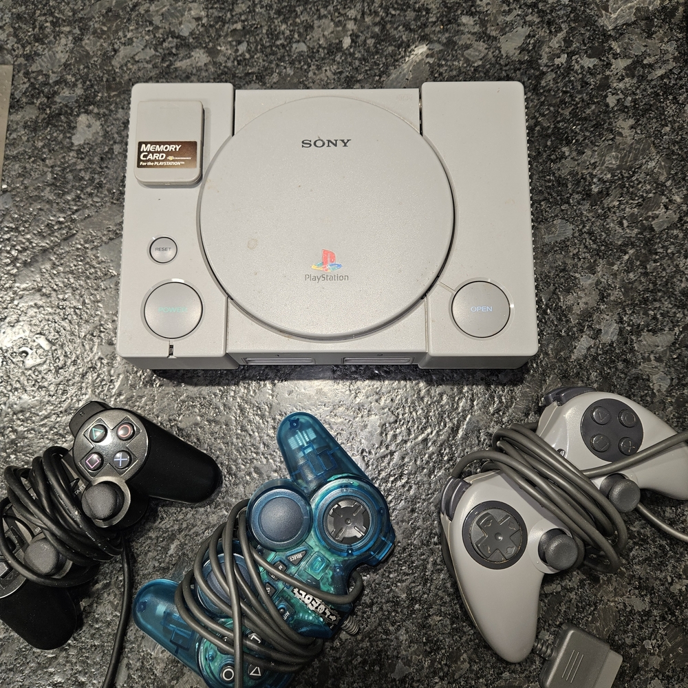 Sony PlayStation I Console1  Console with Controllers And Cables- Gray and Blue